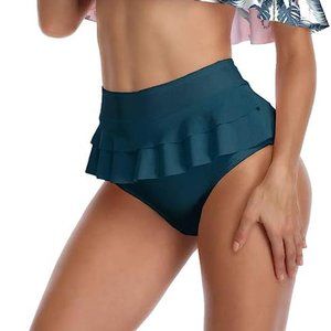 High Waisted Forest Green Ruffle Bikini Bottom (S)